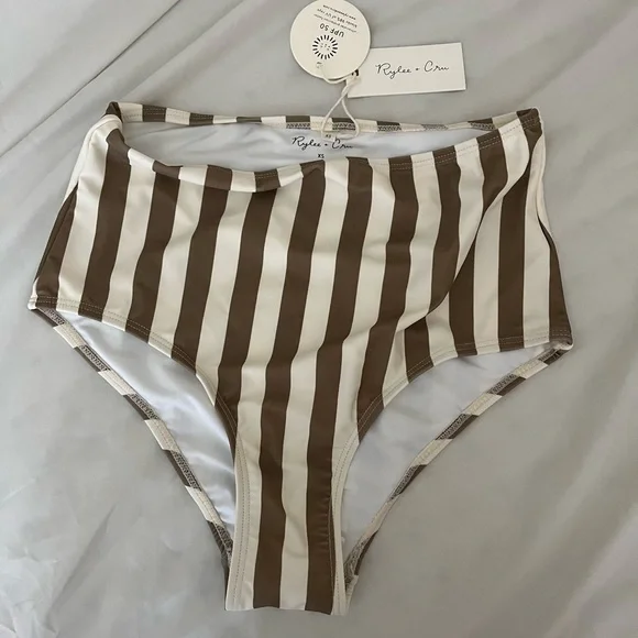 Rylee + Cru high waisted striped olive bikini bottom size Small - Picture 3 of 5